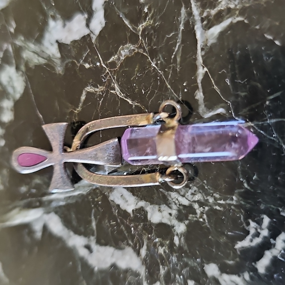 Amethyst Quartz & Ankh Sterling Silver Vintage Pendant